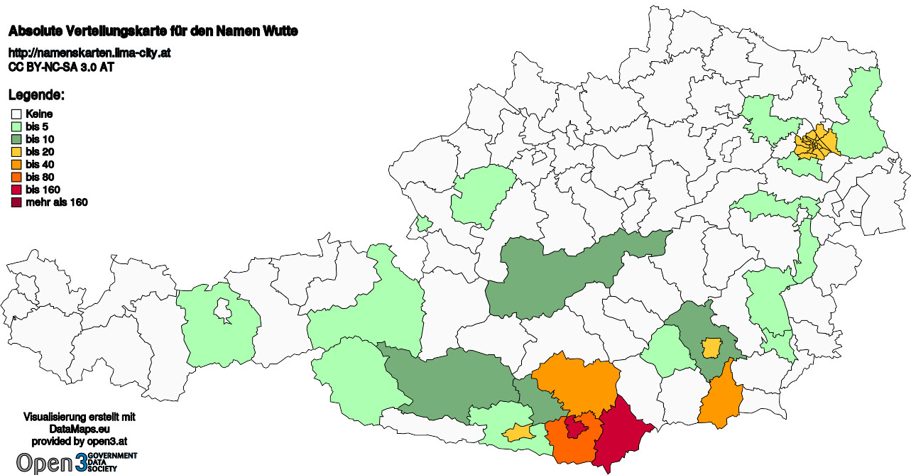 Absolute Verteilungskarten Nachnamen Wutte