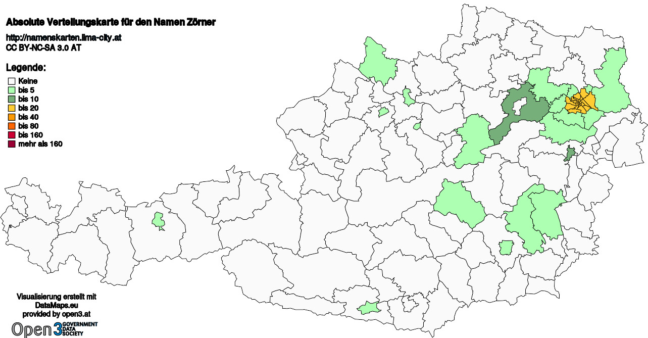 Absolute Verteilungskarten Nachnamen Zörner