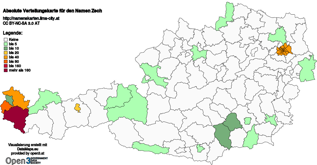 Absolute Verteilungskarten Nachnamen Zech