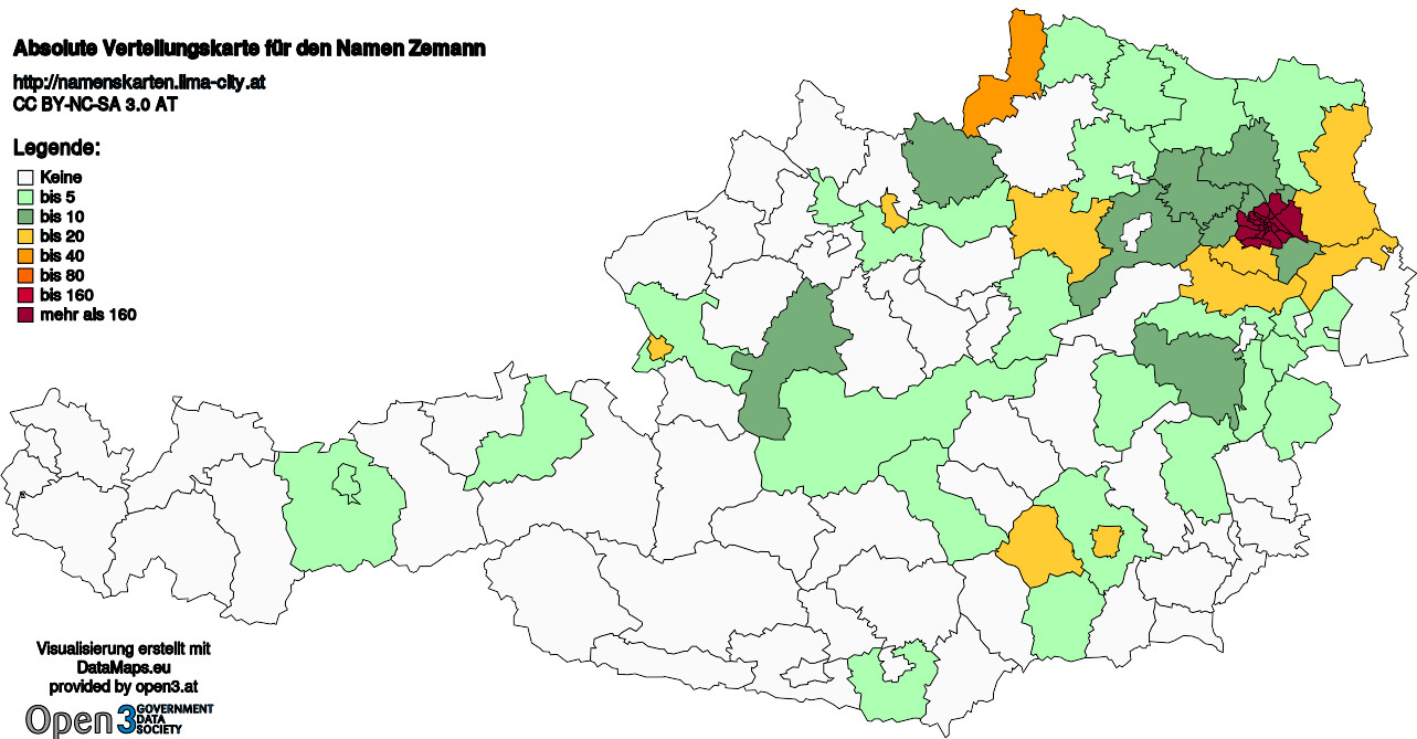 Absolute Verteilungskarten Nachnamen Zemann