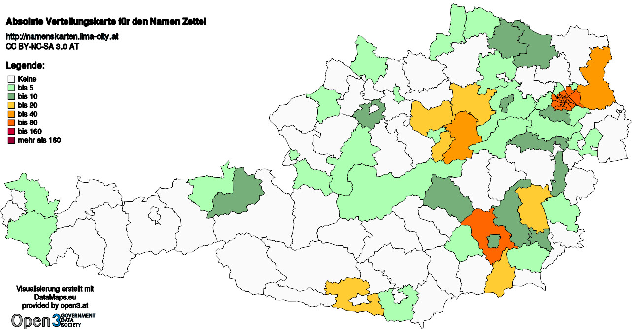 Absolute Verteilungskarten Nachnamen Zettel