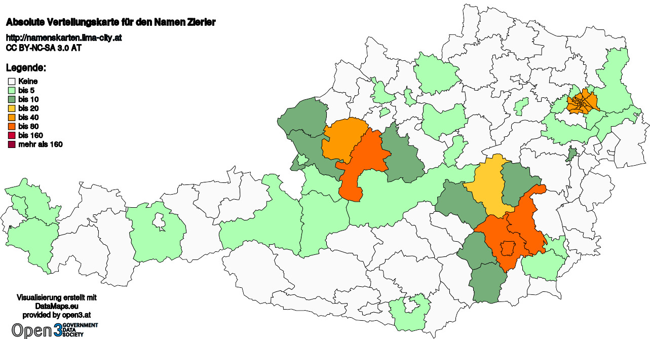 Absolute Verteilungskarten Nachnamen Zierler