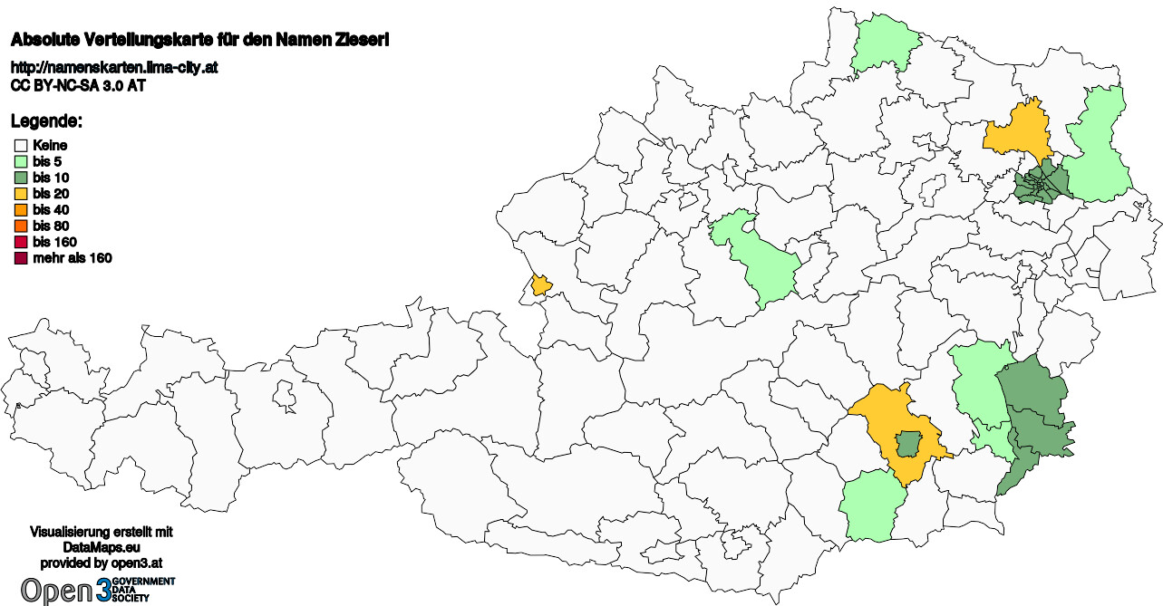 Absolute Verteilungskarten Nachnamen Zieserl