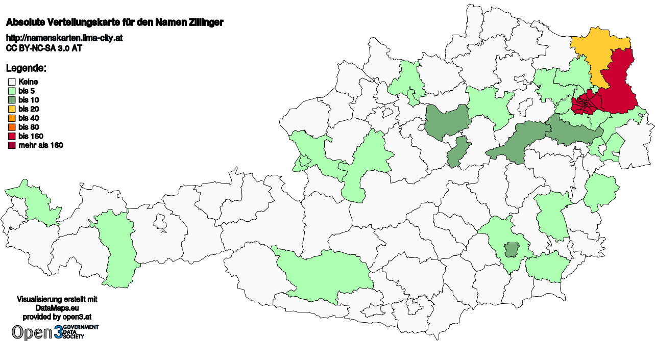 Absolute Verteilungskarten Nachnamen Zillinger