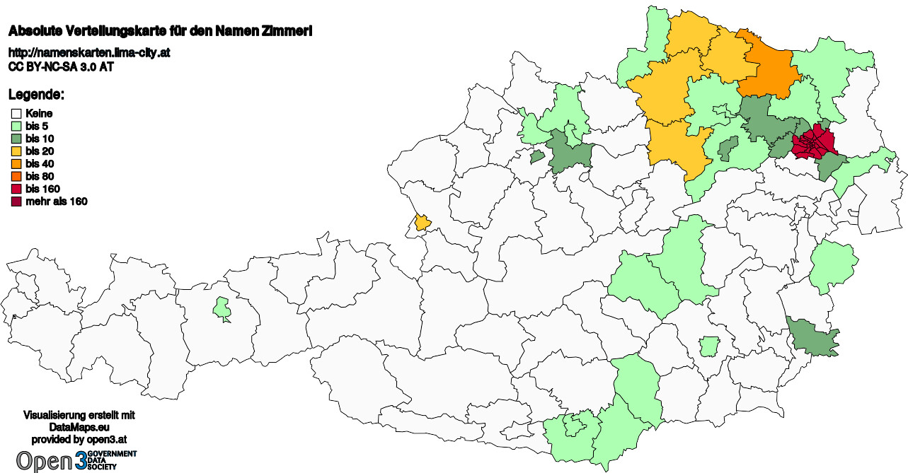 Absolute Verteilungskarten Nachnamen Zimmerl