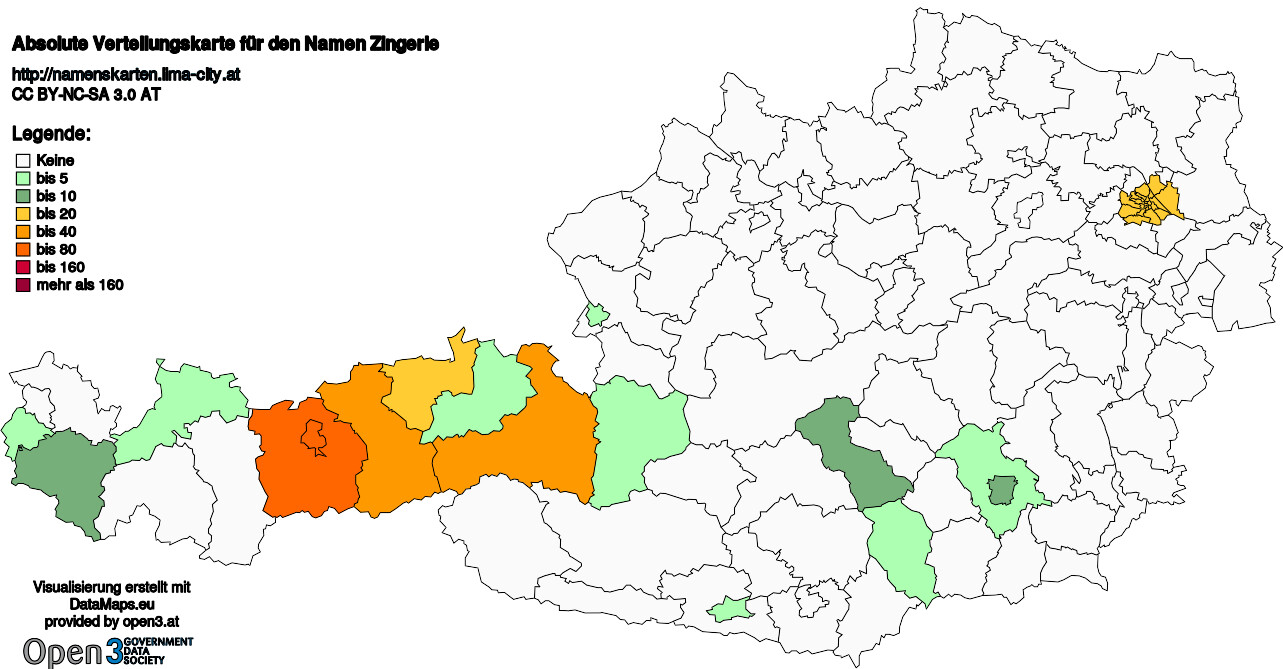 Absolute Verteilungskarten Nachnamen Zingerle