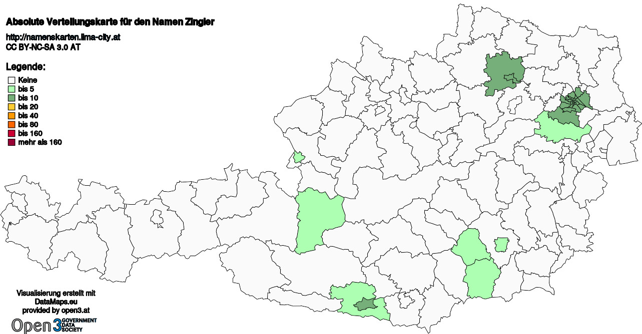 Absolute Verteilungskarten Nachnamen Zingler