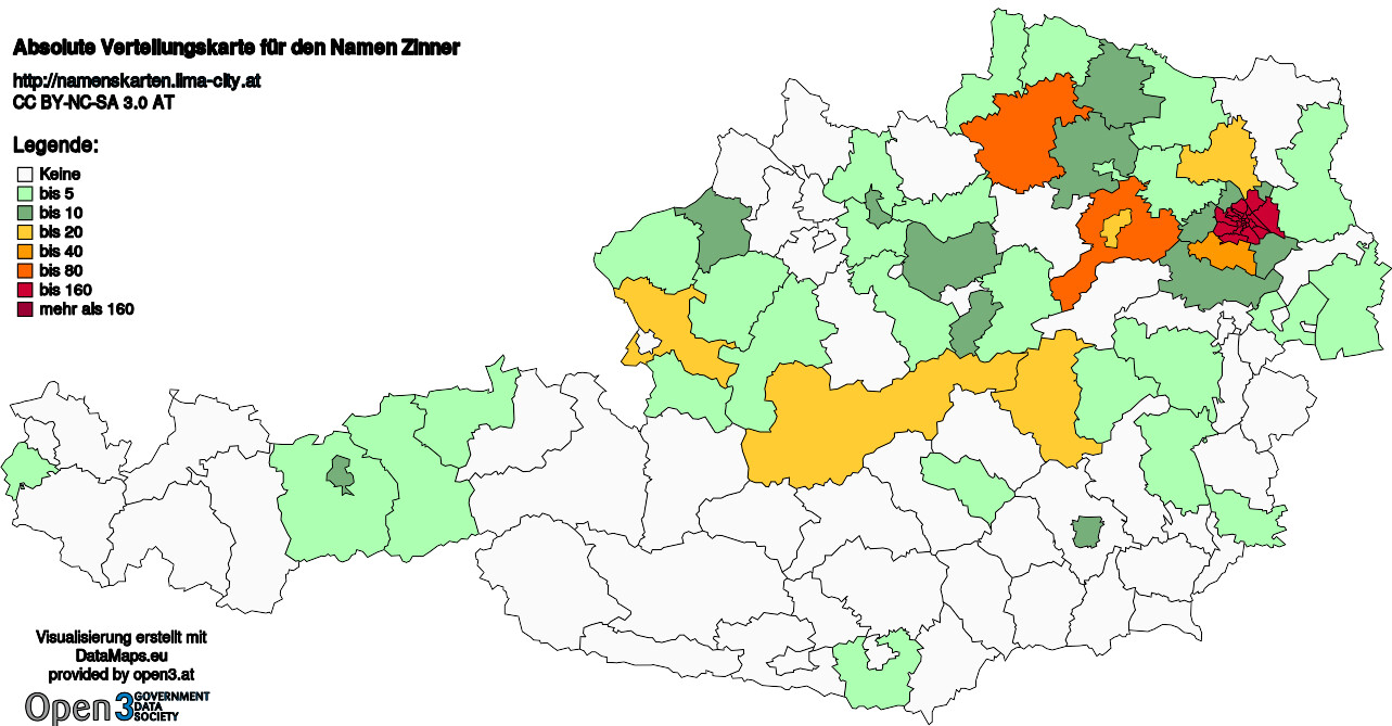 Absolute Verteilungskarten Nachnamen Zinner