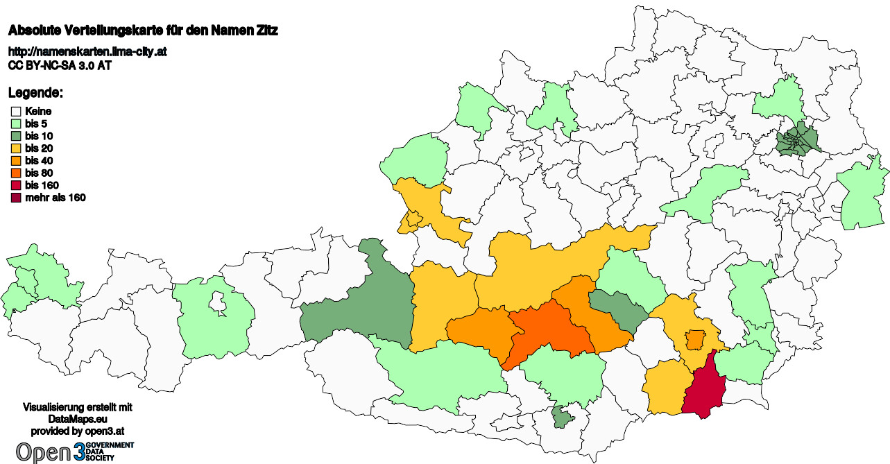 Absolute Verteilungskarten Nachnamen Zitz