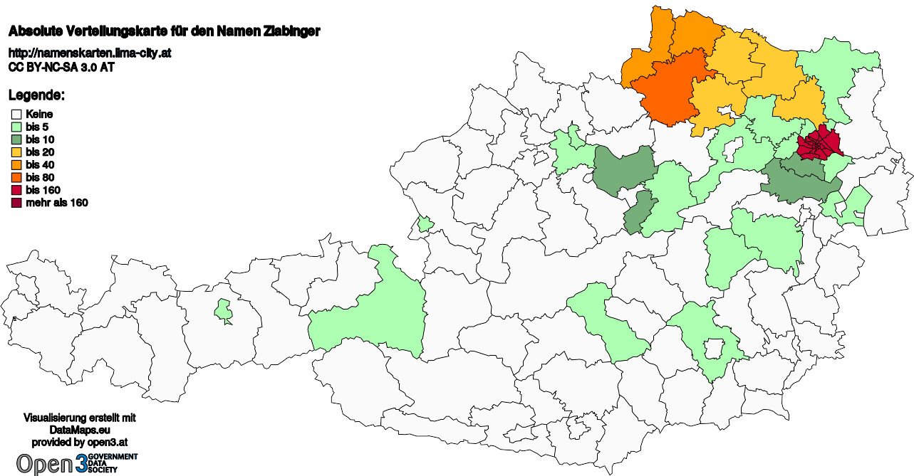 Absolute Verteilungskarten Nachnamen Zlabinger