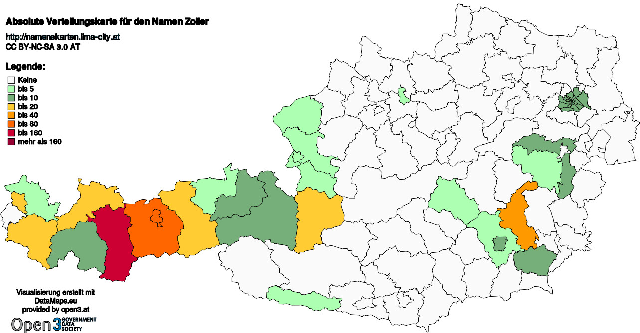 Absolute Verteilungskarten Nachnamen Zoller