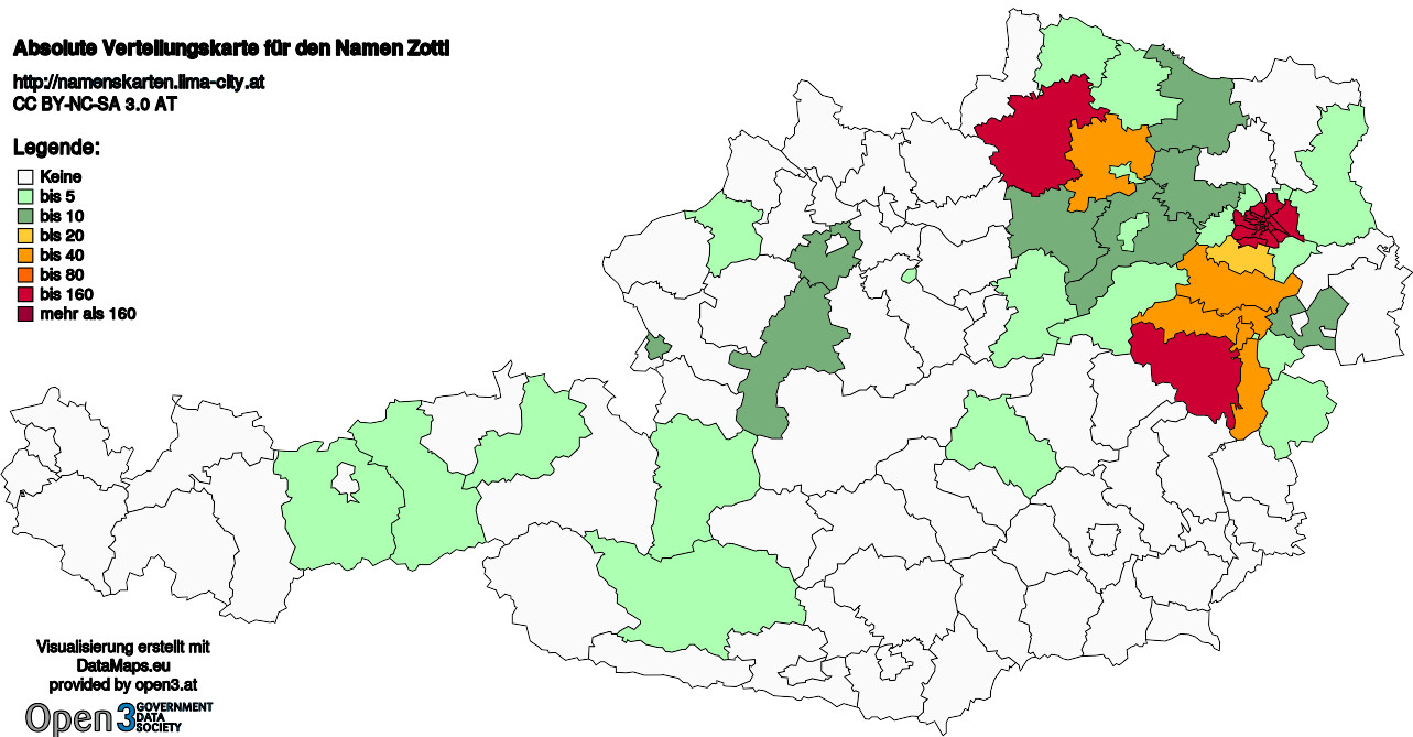 Absolute Verteilungskarten Nachnamen Zottl