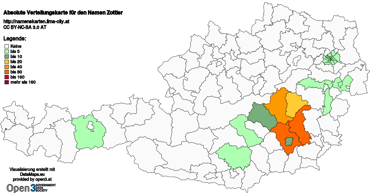 Absolute Verteilungskarten Nachnamen Zottler