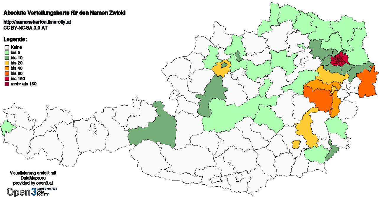 Absolute Verteilungskarten Nachnamen Zwickl