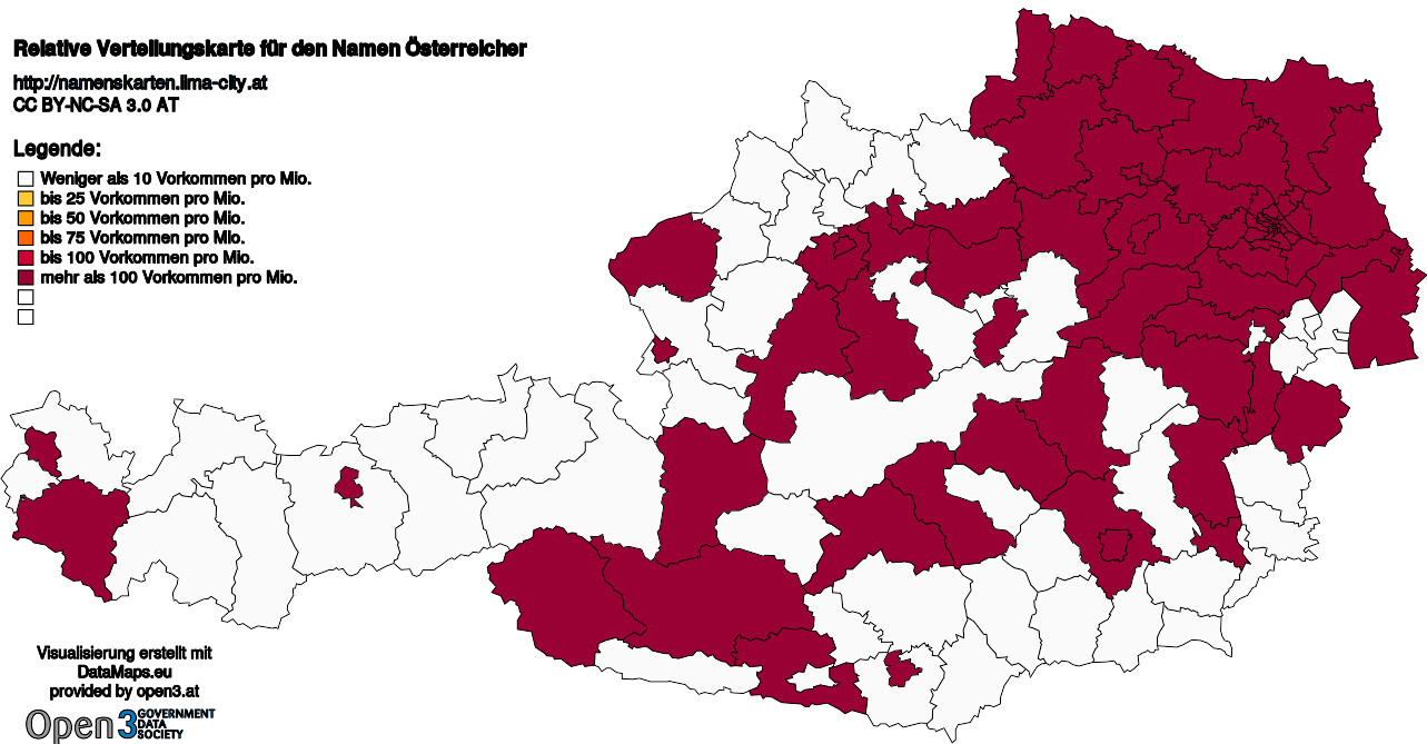 Relative Verteilungskarten Nachnamen Österreicher
