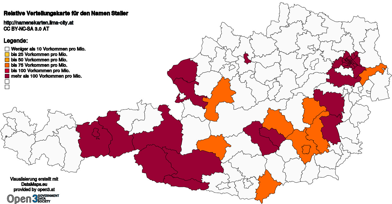 Relative Verteilungskarten Nachnamen Staller